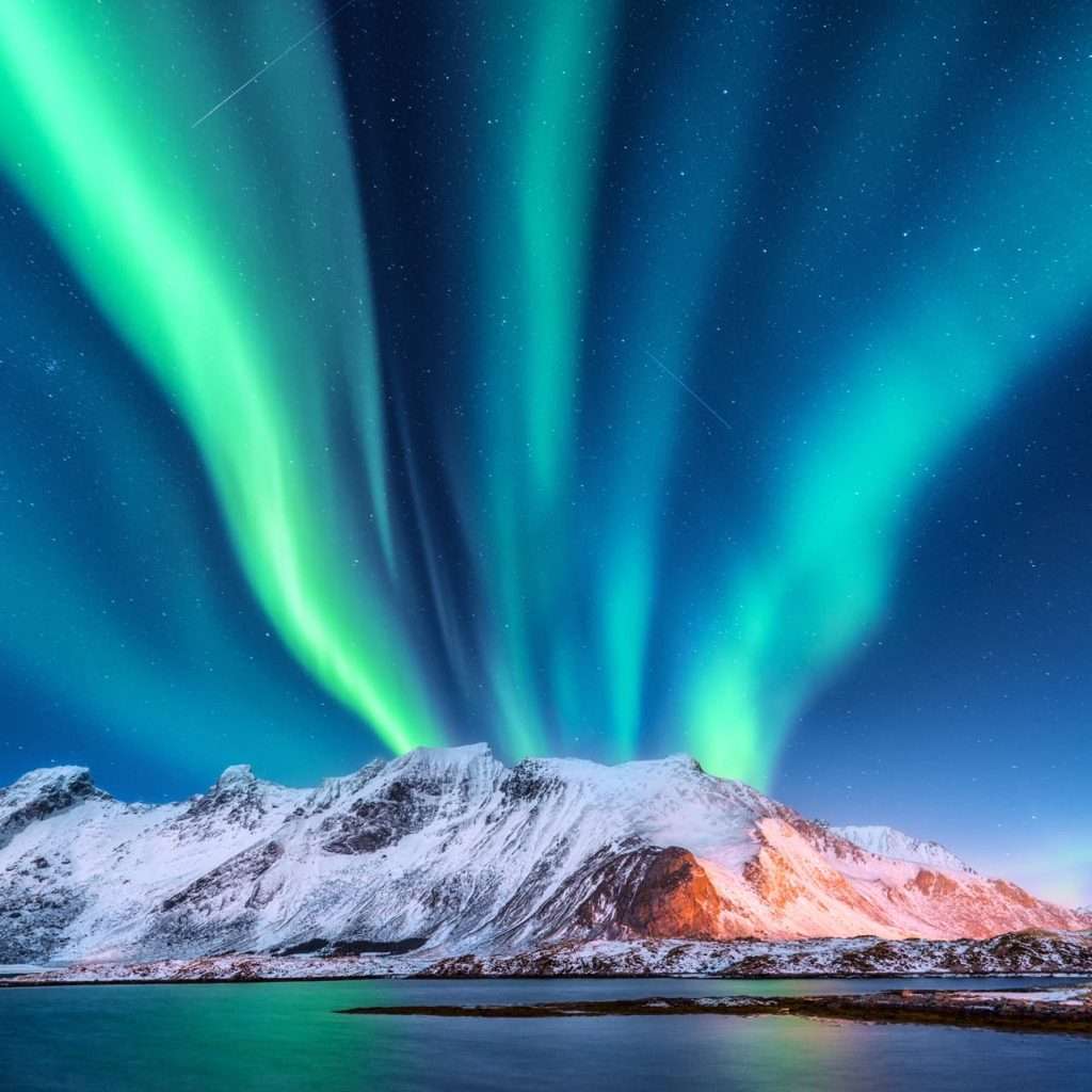 Aurora borealis. Lofoten islands, Norway