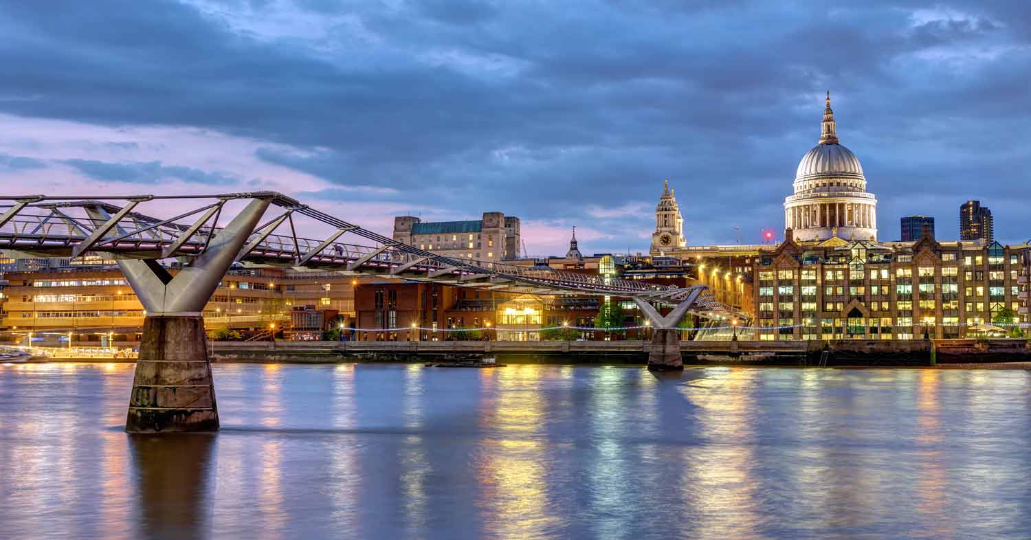 St. Paul's Cathedral and the Millennium Bridge in London, UK