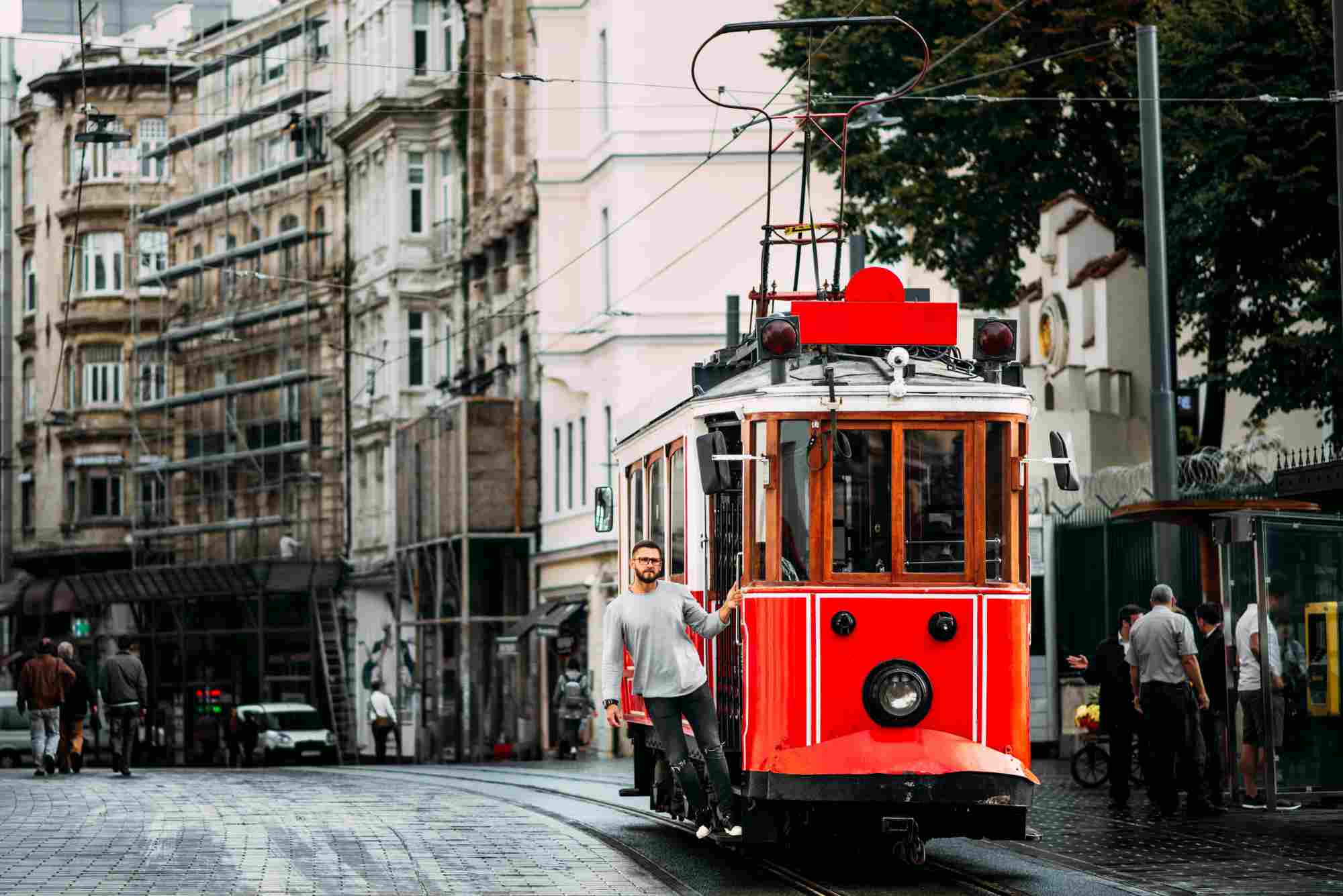 A view of Tram on the Street of Taksim istiklal