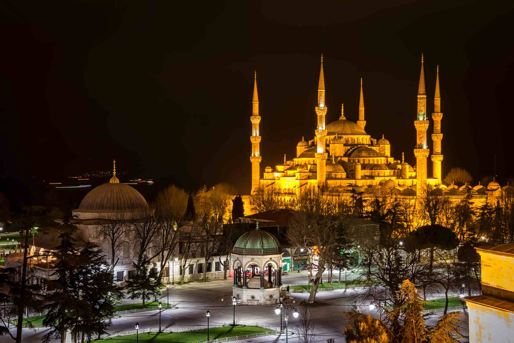 Night View of Sultan Ahmed Mosque known as the Blue Mosque is a historic mosque in Istanbul, Turkey